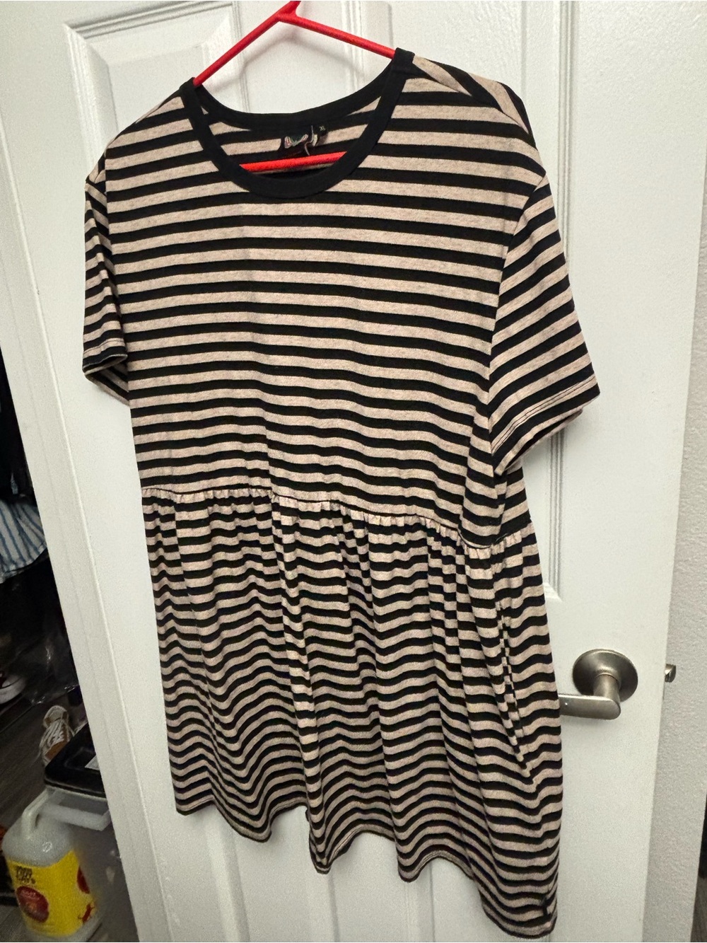 Jordan Black and Cream Striped Short Sleeve Babydoll Dress